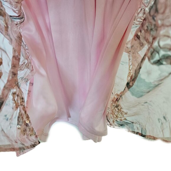 NWT Ieena for Mac Duggal Sequin Mesh Flutter Sleeve Faux Wrap Midi Dress Rose 12 - Picture 7 of 15